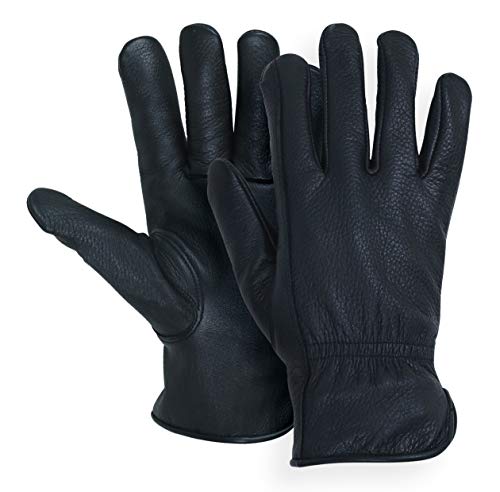 MEN`S FULL GRAIN BLACK DEERSKIN LEATHER GLOVES LINED 40 GRAM (American Fur)