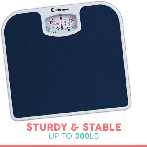 Adamson A21 Analog Scales for Body Weight - Up to 300 LB - New - Anti-Skid Rubber Surface + Large Numbers - Analog Bathroo...