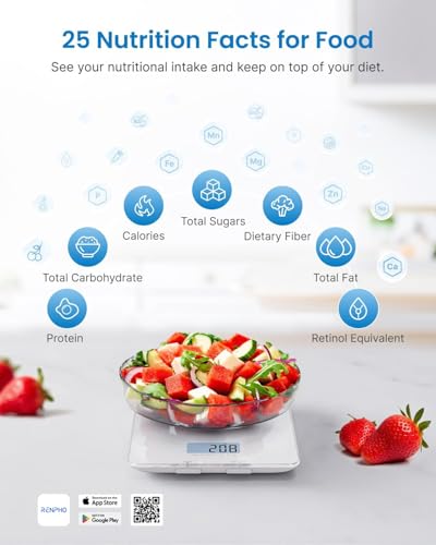 RENPHO Food Scale with Nutritional Calculator, Digital Kitchen Scale for Weight Loss, Smart Food Weight Scale with App for...