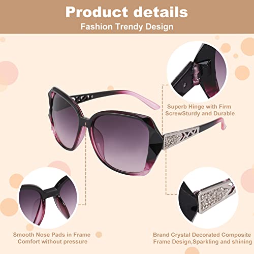 DragonflyDreams 4 Pcs Women Large Sunglasses, UV 400 Glasses Oversized Classic Trend Ladies Sunglasses Sparkling Large Frame