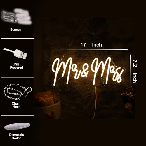 Mr and Mrs Neon Sign for Wedding Party Decoration Wedding Decor Neon Sign for Anniversary Backdrop Wall Decor Decoration B...