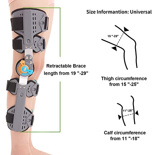 Hinged Knee Brace ROM Post Op Knee Immobilizer Adjustable Knee Immobilizer Support with Side Leg Stabilizers for Men and W...