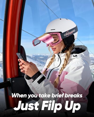 Odoland Flip Up Ski Goggles for Men Women, Anti-fog Magnetic OTG Flip-Up Snow Snowboard Goggles for Instant Defogging