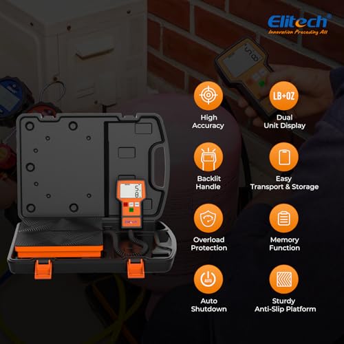 Elitech Refrigerant Scale 110 Lbs – High Precision HVAC Freon Scale with LB+OZ Dual-Unit Display, Electronic Charging Weig...