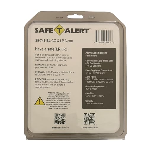 Safe T Alert 25 Series Mini Dual LP/CO Alarm - Propane and Carbon Monoxide Alarm - Surface Mount, Black - 25-741-BL