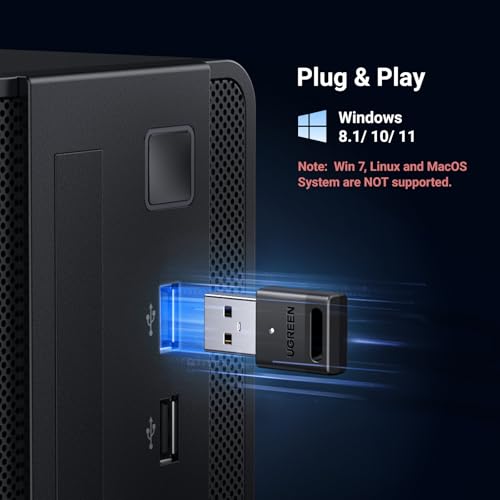 UGREEN USB Bluetooth 5.3 Adapter for PC, Plug & Play for Windows 11/10/8.1, Bluetooth Receiver & Transmitter for Keyboard/...