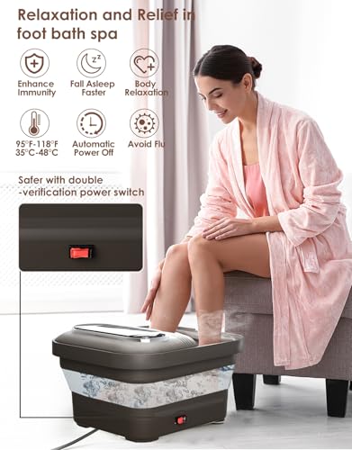 OOAMBB Collapsible Foot Spa with Heat, Bubble and Temp Control, Foot Bath Massager with XL Touch Screen and Massage Roller...