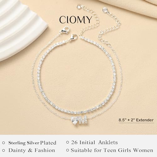 CIOMY Heart Initial Silver Anklets for Women Waterproof Dainty Silver Plated ankle bracelets for women Large Ankle Women's...