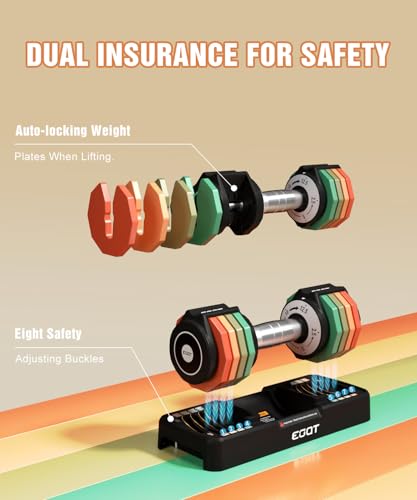 Adjustable Dumbbells Set/Single, 12.5LB/22.5LB/55LB 5 in 1 Free Adjustable Dumbbell Set with Anti-Slip Handle & Rainbow-co...