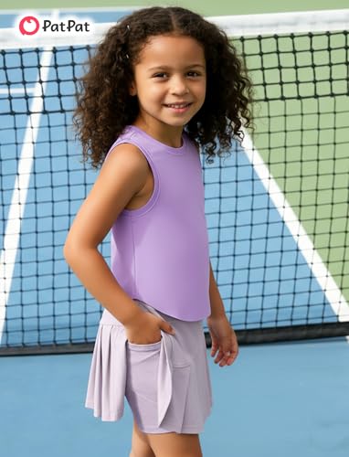 PATPAT Girls Tennis Skirt Sets Moisture Wicking Tank Tops and Pleated Skirts 2 Piece Outfits Activewear Sets 5-12 Years