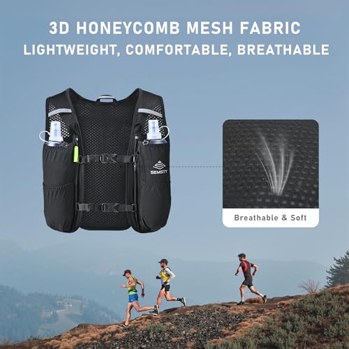 SEMSTY Running Vest for Women Men, 5L Hydration Vest with Dual 500ml Soft Flask, Lightweight Water Backpack, Adjustable Ch...