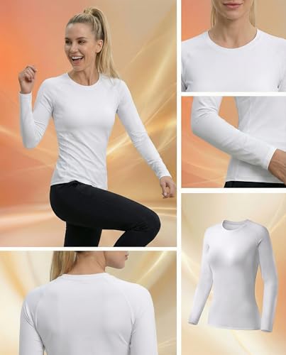 TELALEO 4 Pack Women's Long Sleeve Compression Shirt - High Performance Workout Baselayer for Athletic Sports