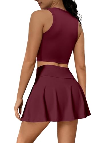 2-Piece Women's Sports Set - Crop Tank&High Waisted Skirt, Casual Sportswear for Tennis, Jogging, Gym, Yoga