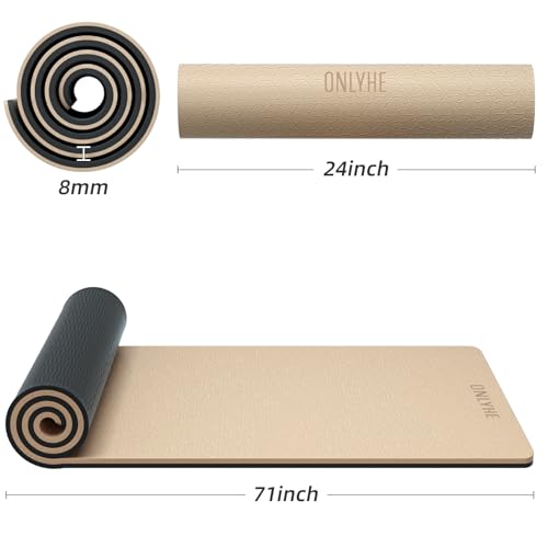 ONLYHE Yoga Mat Thick（8mm）Exercise Mat Non Slip Anti-tear,Pilates Mat for Men and Women,Workout Mats for Home,Barefoot Wor...