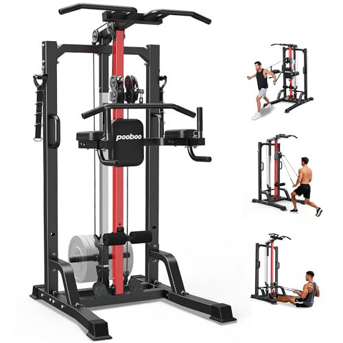 Pull Up Bar Power Tower Dip Station,Cable Machine-Integrated 450LBS Multi-Function Adjustable Height Fitness Strength Trai...