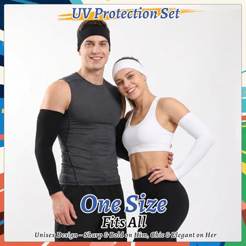 JATEBI 6 Pack Sports Headband and Arm Sleeves Sweatbands Cooling UV Sun Protection for Running Yoga Fitness Workout
