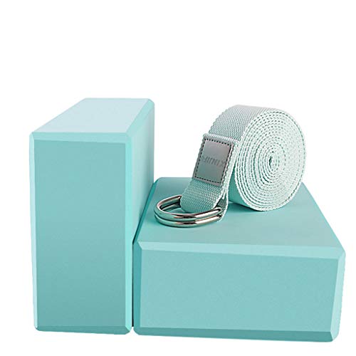 MEISONG Yoga Blocks 2 Pack Set - (Yoga Block with 1 Yoga Strap) High Density Soft EVA Foam Block for Yoga, General Fitnes...
