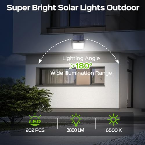 Adiding Solar Outdoor Lights, 202 LEDs Flood Lights with 16.4 ft Cable, Remote Control Solar Motion Sensor Outdoor Lights,...