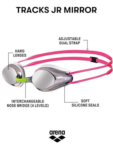 ARENA Tracks Unisex Junior Youth Essential Racing Swim Goggles Kids Swimmers Young Racers Anti-Fog Coated Mirror Lens, Sil...