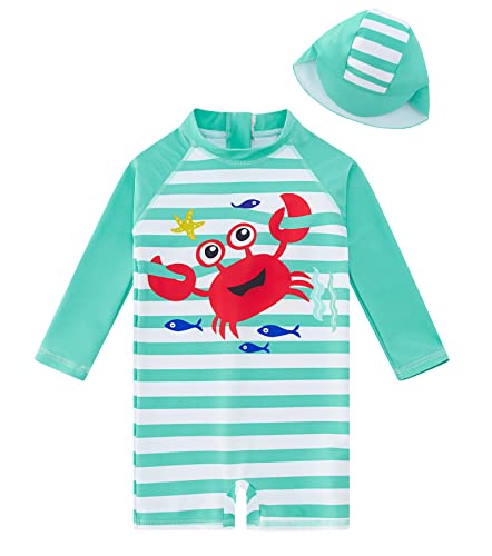ADUKIDE Baby Boys Swimsuit Summer Beach Rash Guard Swimwear One Piece Sunsuit with Sun Hat 3-24 Months