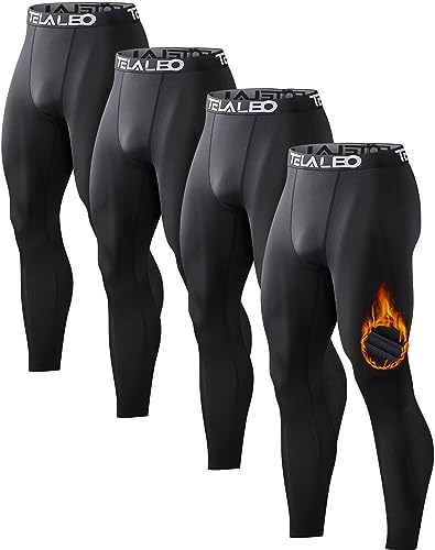 5 or 4 Pack Men's Thermal Compression Pants Fleece Lined Sports Tights Athletic Leggings Cold Weather Baselayer Winter Gear