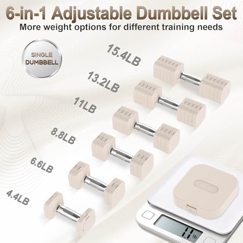 Hezeyferg 30.8LB Adjustable Dumbbell Set, Each Adjustable Weight Dumbbell with 6 Levels 4.4/6.6/8.8/11/13.2/15.4lb, Hand W...