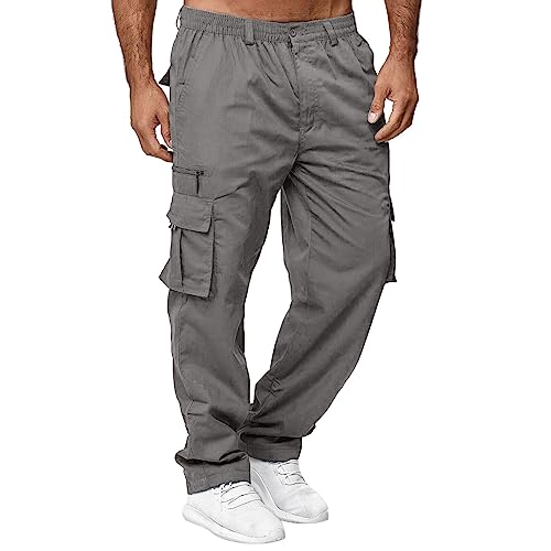 Plus Size Cargo Pants Men Elastic Waisted Casual Trendy Cotton Pants Lightweight Comfort Straight Leg Outdoor Hiking Trousers