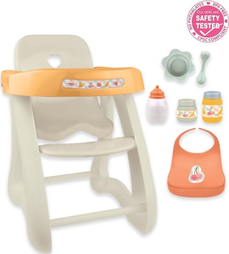 JC Toys - for Keeps Playtime! | Baby Doll High Chair | Fits Dolls up to 17" | Sturdy High Chair and Play Accessories | Ages 2| Earth Tone Colors