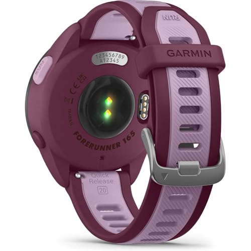 Garmin 010-02863-33 Forerunner 165 Music Smart Sport Watch, Berry + Lilac Bundle with Deco Essentials Charging Dock, 3X Si...