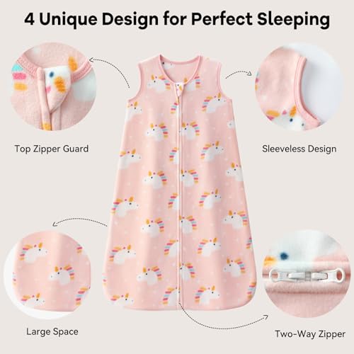 Unnivoll Fleece Baby Sleep Sack 6-12 Months 1.0 Tog Baby Wearable Blanket Microfleece Sleeping Sack with 2-Way Zipper for ...