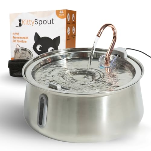 KittySpout Stainless Steel Cat Water Fountain Automatic Drinking Fountain, Quiet Circulating Water Bowl, Dishwasher Safe, ...