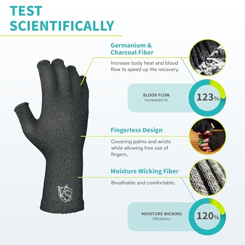 VITAL SALVEO Fingerless Recovery Gloves Stretchy Hands Office Unisex Half Finger Typing Texting Circulation Gloves (Pair)