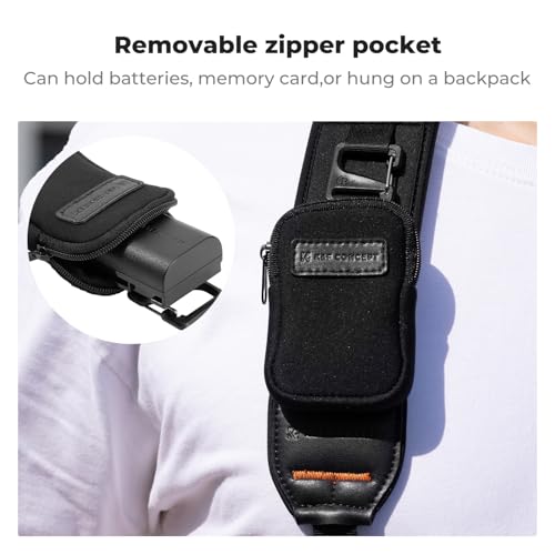 K&F Concept Camera Neck Strap for Photographers, Soft Neoprene Adjustable Shoulder Belt with Zipped Pockets