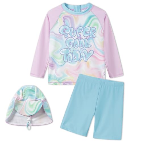 LittleSpring Girls Two Piece Swimsuits Long Sleeve Rash Guard Set UPF 50+ Swimwear 1-10 Years