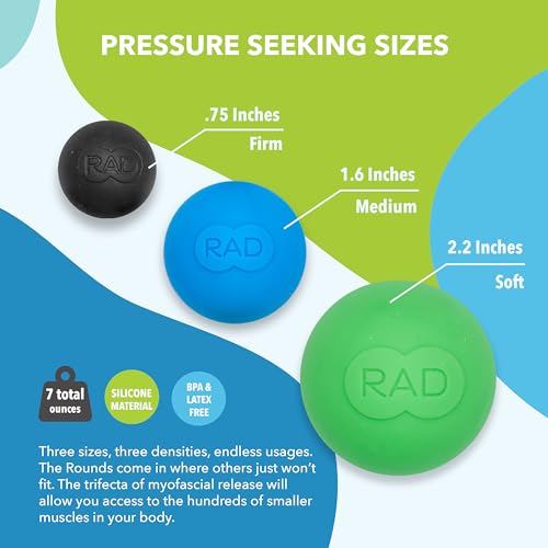 RAD Rounds – 3 Density Yoga Massage Ball Set for Deep Tissue Myofascial Release – Therapy Balls for Feet, Back, Neck, Jaw...
