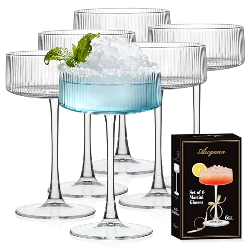 Accguan Ribbed Coupe Glasses, 10 oz Crystal Cocktail Glasses Set of 6, Vintage Martini Glasses for Bar, Cocktail, Margarit...