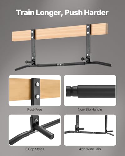 VEVOR Joist Mount Pull Up Bar, Ceiling Mounted Chin Up Bar for Home Gym, Multi-Grip Pull Ups, 42 in Width Multifunctional ...