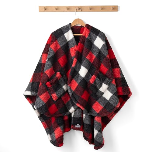 Berkshire Blanket Double Sided Sherpa Wearable Blanket,Warm Cozy Shawl with Pockets Plush Cape Wrap