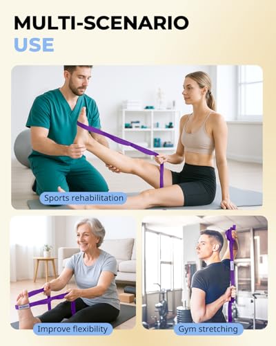 Trideer Stretching Strap Yoga Strap for Physical Therapy, 10 Loops Yoga Straps for Stretching, Non-Elastic Stretch Strap f...