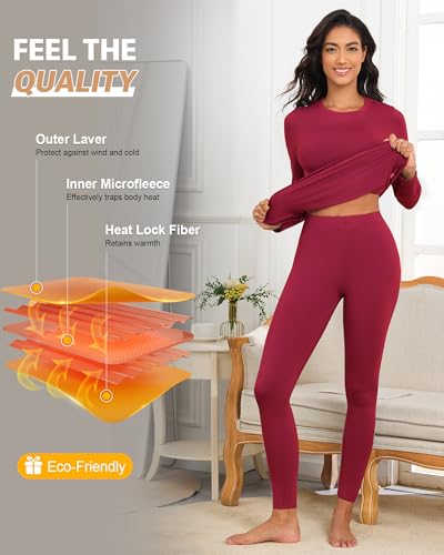 FULLSOFT Thermal Underwear for Women-Fleece Lined Long Johns Long Sleeve Shirt Legging Lounge Set Cold Weather Top Bottom