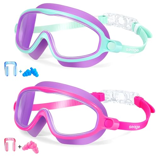 Seago Kids Goggles for Swimming 2 Pack Anti-Fog No Leaking Outer Eye Fit with Wide View UV Protection Crystal Clear Watert...
