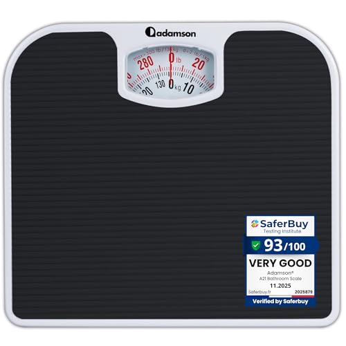 Adamson A21 Analog Scales for Body Weight - Up to 300 LB - New - Anti-Skid Rubber Surface + Large Numbers - Analog Bathroo...