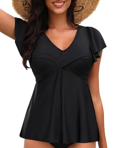 Aqua Eve Tankini Tops for Women Swimwear Ruffle Sleeve Swim Top Flowy Swimsuit Bathing Suit Top No Bottom