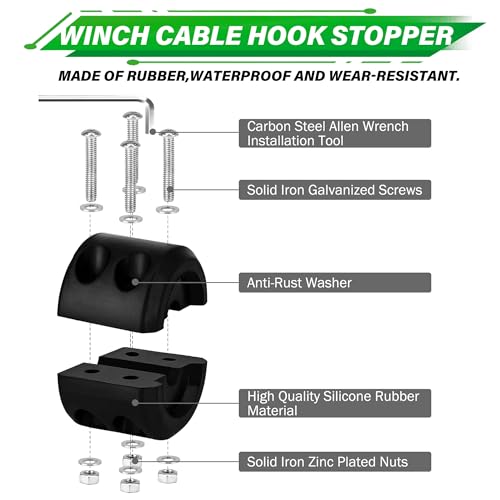 TYT Synthetic Winch Rope Kit - 1/4'' x 50' with 10000 lbs Strength, Protective Sleeve, Heavy Duty Hook, Rubber Stopper, & ...
