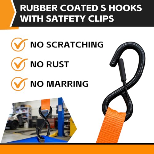 Retractable Ratchet Straps (2-Pack) - 1'' x 11.5' (1,800lb Break Strength) - Heavy Duty Auto Self Retracting Tie Down Stra...