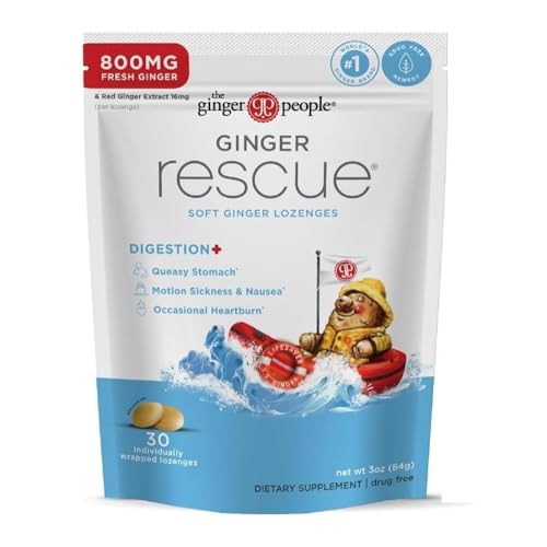 The Ginger People Ginger Rescue Digestive Wellness Lozenges (Soft) | Extra Strength - 800mg | Nausea, Upset Stomach, Motio...