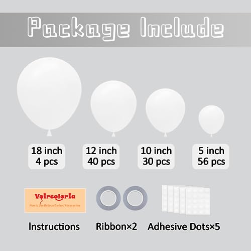 Voircoloria 130pcs White Balloons Different Sizes 18" 12" 10" 5" Party Latex Balloons for Birthday Baby Shower Graduation ...