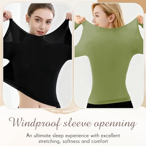 Shihanee 3 Pcs Ultra-Thin Seamless Elastic Thermal Inner Wear Tops for Women Thermal Undershirt Stretch Warm Underwear Set