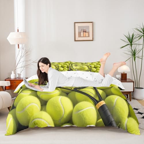 Erosebridal Boys Tennis Duvet Cover Set, Teens Sports Game Themed Bedding Set Queen Size, Tennis Ball Racket Comforter Cov...