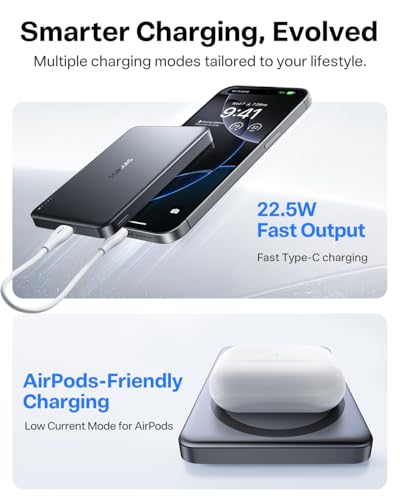 TORRAS MiniMag Power Bank,Ultra-Slim 10,000mAh Magnetic Wireless Portable Charger, 22.5W Fast Charging iPhone Air MagSafe ...